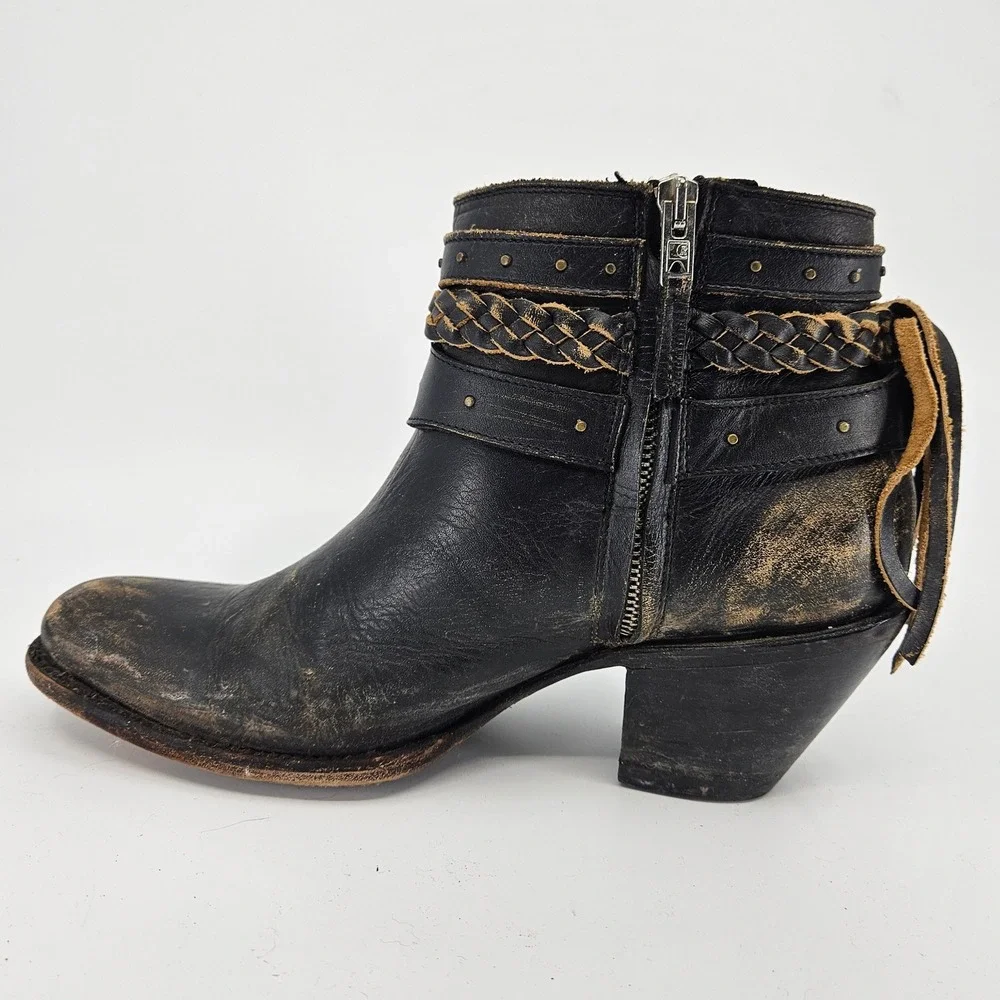 Idyllwind by Miranda Lambert Black Braided‎ Leather Ankle Boot Buckle Fringe